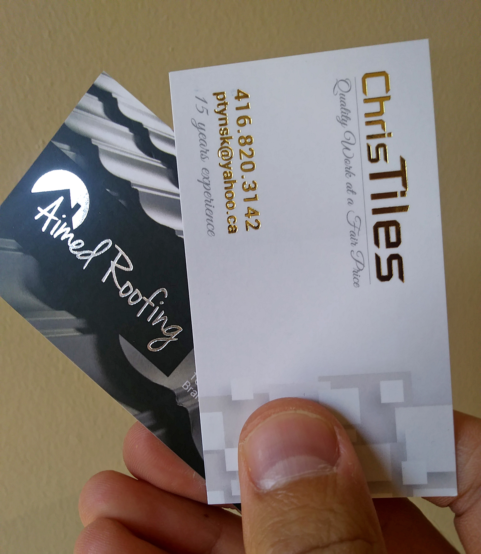Tiles and roofing trade business cards printed in Mississauga